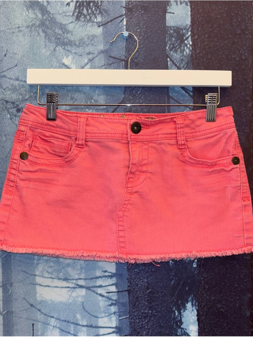hot pink denim mini skirt